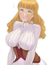 Rule 34 | 1girl, black clover, blunt bangs, blush, breasts, earrings, highres, jewelry, large breasts, long hair, mimosa vermillion, open mouth, orange hair, rizaavana, simple background, solo, white background, yellow eyes