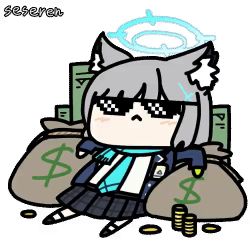 Rule 34 | 1girl, animal ears, animated, animated gif, blue archive, deal with it (meme), ear wiggle, halo, lowres, meme, money, money bag, seseren, shiroko (blue archive), short hair, sunglasses, twitching