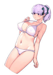 Rule 34 | 1girl, ashimine arumi, bar censor, blunt bangs, blush, breasts, cameltoe, censored, cleft of venus, commentary request, covered erect nipples, cropped legs, hair ornament, hamada yoshikazu, hand up, highres, large breasts, looking away, navel, ponytail, purple eyes, purple hair, simple background, solo, stomach, sweatdrop, tsugumomo, white background