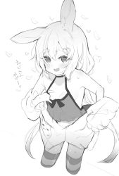 Rule 34 | 1girl, animal ears, breasts, camisole, crop top, greyscale, hair ornament, hairclip, hand on own chest, hand on own hip, highres, jacket, long hair, low twintails, midriff, monochrome, off shoulder, open mouth, rabbit ears, small breasts, smile, solo, striped clothes, striped thighhighs, thighhighs, tomari mari, tomari mari channel, twintails, very long hair, virtual youtuber, zeru (wisel army)