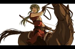 Rule 34 | 1boy, bad id, bad pixiv id, bow (weapon), fire emblem, fire emblem: genealogy of the holy war, green hair, harusame (rueken), horse, horseback riding, letterboxed, male focus, midayle, midayle (fire emblem), nintendo, ponytail, riding, solo, weapon