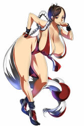Rule 34 | 1girl, absurdres, breasts, fatal fury, highres, huge breasts, long hair, ponytail, shiranui mai, snk, solo, the king of fighters, white background