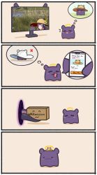 Rule 34 | 1other, 4koma, :&lt;, :3, :|, absurdres, brand name imitation, cellphone, chibi, closed mouth, comic, commentary, english commentary, english text, fang, gradient hair, halo, hat, highres, hololive, hololive english, long hair, mpien, multicolored hair, ninomae ina&#039;nis, octopus, open mouth, orange hair, phone, portal (object), purple hair, sidelocks, smartphone, solid circle eyes, sun hat, takodachi (ninomae ina&#039;nis), television, tentacle hair, thought bubble, truth, virtual youtuber, watching television, x