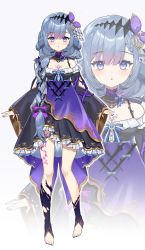 Rule 34 | 1girl, bisui syuka, blue eyes, blue hair, bow, braid, dress, full body, hair ornament, highres, jewelry, karasu btk, looking at viewer, official art, re:act, simple background, tattoo, virtual youtuber, white background