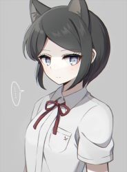 ... 10s 1girl animal_ears bad_id bad_pixiv_id black_hair blue_eyes cat_ears danganronpa:_trigger_happy_havoc danganronpa_(series) female_focus freckles grey_background ikusaba_mukuro kobeni school_uniform short_hair simple_background solo upper_body