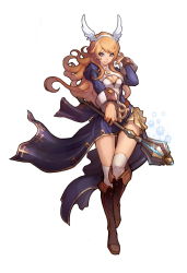 Rule 34 | 1girl, acolyte (ro2), blonde hair, blue eyes, boots, breasts, cleavage, highres, long hair, myung-jin lee, ragnarok online 2, ragnarok online 2: legend of the second, solo, staff
