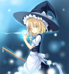 Rule 34 | 1girl, blonde hair, broom, female focus, hat, kirisame marisa, magic, perfect cherry blossom, poco (asahi age), snow, snowing, solo, touhou, witch, witch hat