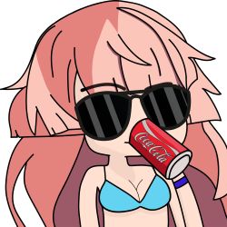Rule 34 | 1girl, absurdres, bikini, can, chibi, coca-cola, drink can, girls&#039; frontline, highres, long hair, ntw-20 (girls&#039; frontline), pink hair, simple background, soda can, solo, sunbaelee, sunglasses, swimsuit