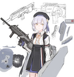 Rule 34 | ballistic shield, bullpup, cape, flat chest, gas-seal revolver, girls&#039; frontline, gun, hat, highres, holding, integrally-suppressed firearm, long sleeves, modular weapon system, quick-change barrel system, rampart1028, revolver shotgun, semi-automatic firearm, semi-automatic shotgun, shield, shield module, short hair, shotgun, six12, six12 (girls&#039; frontline), solo, stand-alone configuration, transforming weapon, weapon, white hair
