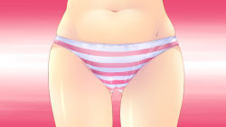 Rule 34 | 1girl, artist request, belly, cameltoe, character request, close-up, game cg, groin, guardian place, highres, navel, panties, pink panties, red theme, skindentation, solo, striped clothes, striped panties, thigh gap, tsurugi hagane, underwear