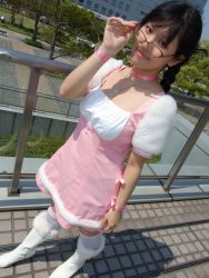 Rule 34 | akizuki ritsuko, boots, braid, cosplay, glasses, idolmaster, idolmaster (classic), photo (medium), tachibana yuna, thighhighs, twin braids