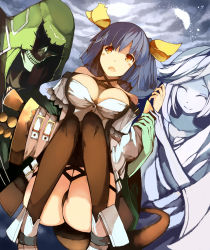Rule 34 | 1girl, absurdres, asymmetrical wings, blue hair, breasts, cleavage, dizzy (guilty gear), guilty gear, guilty gear xrd, highres, kyuu (plastic night q), large breasts, long hair, monster girl, necro (guilty gear), orange eyes, ribbon, solo, tail, tail ornament, tail ribbon, undine (guilty gear), wings
