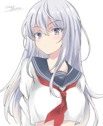 Rule 34 | 1girl, artist name, black sailor collar, dated, gakky, grey eyes, grey hair, hibiki (kancolle), highres, kantai collection, long hair, looking at viewer, neckerchief, one-hour drawing challenge, red neckerchief, sailor collar, school uniform, serafuku, simple background, solo, upper body, white background