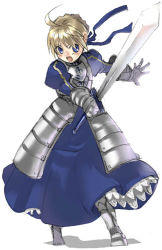 Rule 34 | 00s, 1girl, ahoge, armor, armored dress, artoria pendragon (all), artoria pendragon (fate), blonde hair, blue eyes, dress, fate/stay night, fate (series), lowres, saber (fate), solo, sword, weapon