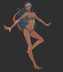 Rule 34 | + +, 1girl, backlighting, bad id, bad pixiv id, bare shoulders, barefoot, blue eyes, blue hair, bra, breasts, cleavage, full body, long hair, matching hair/eyes, navel, original, outstretched arms, panties, shiroi cha, small breasts, solo, standing, standing on one leg, underwear, underwear only, very long hair