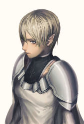 Rule 34 | 1girl, armor, bad id, bad pixiv id, blonde hair, bodysuit, cape, cassandra (claymore), claymore (series), grey eyes, highres, lips, pointy ears, shame (sketch shot), short hair, solo