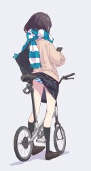 Rule 34 | 1girl, accidental exposure, aqua panties, aqua scarf, ass, bag, bicycle, black skirt, black socks, brown hair, cellphone, character request, clothes lift, commentary request, copyright request, enpera, facing away, from behind, gradient background, grey background, highres, holding, holding phone, jacket, kneepits, loafers, long legs, long sleeves, panties, pantyshot, phone, plaid, plaid skirt, pleated skirt, popman3580, scarf, shoes, sketch, skinny, skirt, skirt lift, sleeves past wrists, smartphone, socks, solo, standing, striped clothes, striped panties, striped scarf, underwear