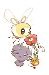 Rule 34 | :o, brown eyes, chirosamu, closed mouth, commentary request, creatures (company), cutiefly, dedenne, espurr, floette, floette (red flower), flower, game freak, gen 6 pokemon, gen 7 pokemon, highres, holding, holding flower, looking up, nintendo, no humans, pokemon, pokemon (creature), red flower, smile, sparkle