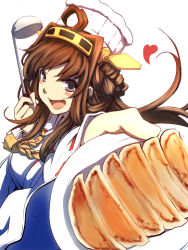 Rule 34 | 10s, 1girl, ahoge, blue eyes, blush stickers, braid, brown hair, chef hat, close-up, dearmybrothers, dumpling, fang, hairband, hat, heart, jiaozi, kantai collection, kongou (kancolle), ladle, open mouth, solo