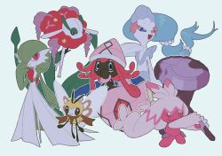 Rule 34 | :&gt;, closed mouth, creatures (company), fangs, florges, florges (red flower), flower, full body, game freak, gardevoir, gen 3 pokemon, gen 6 pokemon, gen 7 pokemon, hammer, highres, holding, holding hammer, holding weapon, legendary pokemon, nintendo, no humans, open mouth, pokemon, pokemon (creature), primarina, ribombee, simple background, smile, tapu lele, tinkaton, v (govvvvw), weapon, wings