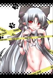Rule 34 | 00s, 1girl, bad id, bad pixiv id, breasts, capelet, caution tape, female focus, hair ribbon, keep out, len (tsukihime), long hair, pointy ears, red eyes, remyu, ribbon, silver hair, small breasts, solo, tsukihime, very long hair