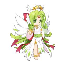 Rule 34 | 1girl, angel wings, anklet, back bow, barefoot, bow, chibi, closed mouth, detached sleeves, detached wings, dress, ear wings, full body, green eyes, green hair, hair bow, jewelry, laurel crown, long hair, looking at viewer, official art, pelvic curtain, pointing, pointing at viewer, procella, ragnarok online, red bow, simple background, sleeveless, sleeveless dress, smile, solo, standing, transparent background, white dress, white sleeves, white wings, wings, yuichirou
