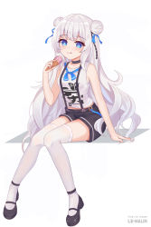 Rule 34 | + +, 1girl, artist name, azur lane, bare arms, black choker, black footwear, black shorts, blue eyes, blue ribbon, blush, character name, choker, closed mouth, commentary request, double bun, food, full body, hair bun, hair ribbon, highres, ice cream, ice cream cone, icwine, le malin (azur lane), licking lips, long hair, mary janes, md5 mismatch, midriff peek, neck ribbon, resolution mismatch, ribbon, shirt, shoes, short shorts, shorts, sidelocks, silver hair, simple background, sitting, sleeveless, sleeveless shirt, smile, solo, source smaller, suspender shorts, suspenders, tank top, thighhighs, tongue, tongue out, white background, white shirt, white thighhighs
