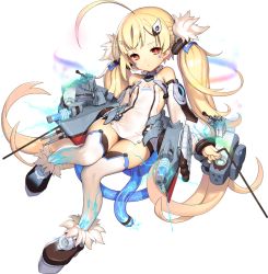Rule 34 | 1girl, :o, ahoge, azur lane, black footwear, blonde hair, blush, breasts, clothes writing, covered navel, dress, eldridge (azur lane), electricity, facial mark, full body, hair ornament, holding, huge ahoge, kinjo kuromomo, knees together feet apart, long hair, machinery, no bra, official art, open mouth, orange eyes, pink pupils, shoes, short dress, sideboob, small breasts, solo, thighhighs, torpedo, transparent background, turret, twintails, very long hair, white dress, white thighhighs, zettai ryouiki