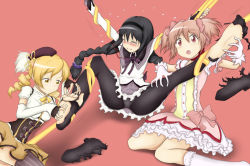 Rule 34 | 10s, akemi homura, barefoot, bdsm, between toes, black hair, blonde hair, bondage, bound, braid, drill hair, feet, femdom, tickling feet, hands on feet, holding another&#039;s foot, kaname madoka, mahou shoujo madoka magica, no shoes, pantyhose, pink eyes, pink hair, restrained, short twintails, soles, spread legs, tickling, toes, tomoe mami, torn clothes, twin braids, twin drills, twintails, yellow eyes