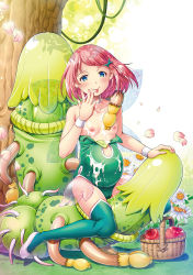 Rule 34 | apple, basket, blue eyes, cameltoe, cherry blossoms, consensual tentacles, cum, cum on body, cum on clothes, cum on upper body, fairy, flat chest, flower, food, fruit, gradient background, highres, leotard, licking, licking finger, monster, nature, nipples, off shoulder, original, pink hair, pregnant, pussy juice, shoes, short hair, shuuko, smile, solo, straddling, tentacles, thighhighs, tongue, tree, wings