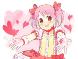 Rule 34 | 10s, blush, brown eyes, child, choker, dress, gloves, happy, heart, highres, kaname madoka, mahou shoujo madoka magica, mahou shoujo madoka magica (anime), oza watto, pink hair, short twintails, smile, twintails
