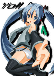 Rule 34 | 1girl, blue hair, hatsune miku, long hair, panties, solo, thighhighs, toudori, underwear, very long hair, vocaloid