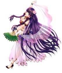 Rule 34 | 1girl, breasts, cleavage, diao chan (tokimeki general girls x), floating hair, flower, from side, full body, game cg, hair flower, hair ornament, hand fan, high heels, holding, holding fan, large breasts, layered skirt, long hair, miniskirt, official art, peacock feathers, pink flower, purple eyes, purple footwear, purple hair, purple skirt, see-through, skirt, solo, standing, tokimeki general girls x, transparent background, very long hair