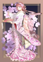 Rule 34 | 1girl, 6nutqd2kwd0iqcl, absurdres, alternate costume, cherry blossoms, closed mouth, commentary, english commentary, fire emblem, fire emblem fates, floral print, flower, gradient kimono, hairband, hand fan, highres, holding, holding fan, japanese clothes, kimono, looking at viewer, nintendo, pink eyes, pink flower, pink hair, pink kimono, print kimono, sakura (fire emblem), short hair, solo, two-tone kimono, white hairband, white kimono, wide sleeves