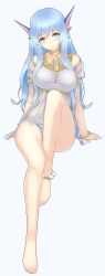 Rule 34 | 1girl, absurdres, anklet, arm support, babydoll, barefoot, blue hair, blue theme, blush, bracelet, breasts, choker, collarbone, dress, emil chronicle online, feet, fingernails, fins, full body, greek toe, grey eyes, head fins, head tilt, highres, jewelry, large breasts, legs, lingerie, lintanghaseo, long hair, long legs, looking at viewer, lots of jewelry, nail polish, necklace, panties, rorona, see-through, shirt, simple background, sitting, smile, solo, taut clothes, taut shirt, thigh gap, thighs, toenail polish, toenails, toes, underwear, white background