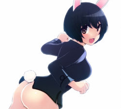 Rule 34 | 10s, 1girl, animal ears, ass, black hair, bottomless, brave witches, brown eyes, liar lawyer, looking at viewer, military, military uniform, no panties, open mouth, rabbit ears, rabbit girl, rabbit tail, shimohara sadako, short hair, solo, strike witches, tail, uniform, world witches series