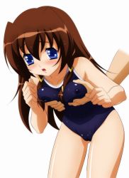Rule 34 | 00s, 1girl, absurdres, blue eyes, blush, grabbing another&#039;s breast, breasts, brown hair, cameltoe, competition school swimsuit, covered erect nipples, grabbing, highres, long hair, one-piece swimsuit, open mouth, school swimsuit, solo focus, sugimura tomokazu, swimsuit, tachibana ichika, utakata