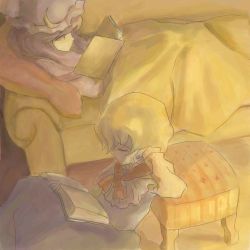 Rule 34 | 2girls, alice margatroid, book, couch, female focus, hat, lowres, mob cap, multiple girls, oisin, open book, patchouli knowledge, reading, touhou, under covers