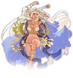 Rule 34 | 1girl, ankle wrap, anklet, armor, arms up, bangle, barefoot, bracelet, breasts, cape, cleavage, flower, hair flower, hair ornament, headpiece, holding, jewelry, large breasts, leg up, long hair, minaba hideo, navel, necklace, official art, open mouth, pink eyes, saber (weapon), sheena (terra battle), solo, sword, terra battle, transparent background, very long hair, weapon