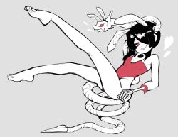 Rule 34 | 1girl, animal ears, detached collar, fake animal ears, hair over one eye, half-closed eyes, legs, leotard, leviathan (skullgirls), playboy bunny, rabbit ears, red eyes, sheep (ss-she-ep), side ponytail, skull, skullgirls, squigly (skullgirls), stitched mouth, stitches, zombie