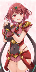 Rule 34 | 1girl, absurdres, black gloves, breasts, chest jewel, earrings, fingerless gloves, gloves, highres, jewelry, kurokaze no sora, large breasts, pyra (xenoblade), red eyes, red hair, red shorts, red thighhighs, short hair, short shorts, shorts, solo, swept bangs, thighhighs, tiara, xenoblade chronicles (series), xenoblade chronicles 2