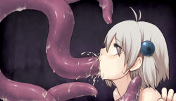 Rule 34 | 1girl, ahegao, ahoge, bad id, bad pixiv id, blue eyes, cum, cum in mouth, cum in nose, ejaculation, fucked silly, grey hair, kimura senri, oral, penis, rolling eyes, short hair, slime (substance), solo focus, tentacles