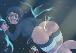Rule 34 | 10s, 1girl, :t, anal, artist name, ass, blue eyes, blue hair, bodysuit, cleft of venus, clothed sex, creatures (company), cum, cum in ass, cum overflow, dark penis, disembodied penis, diving mask, diving suit, free diver (pokemon), freediving, from behind, game freak, gloves, goggles, holding breath, matching hair/eyes, md5 mismatch, net, nintendo, npc trainer, penis, poke ball, pokemon, pokemon oras, pussy, pussy juice, randomboobguy, sex, short hair, solo, striped clothes, striped thighhighs, thighhighs, uncensored, underwater, underwater sex, wetsuit