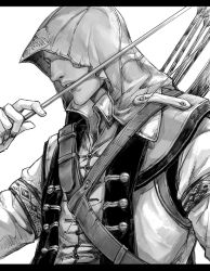 Rule 34 | 1boy, arrow (projectile), assassin&#039;s creed, assassin&#039;s creed (series), assassin&#039;s creed iii, bad id, bad pixiv id, bow (weapon), coat, connor (assassin&#039;s creed), connor kenway, gloves, greyscale, hood, kid666, letterboxed, male focus, monochrome, quiver, solo, weapon