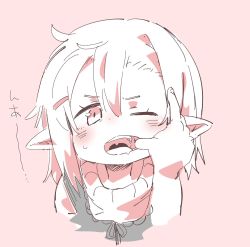 Rule 34 | 1girl, finger in another&#039;s mouth, hair ornament, hairclip, highres, mouth pull, one eye closed, open mouth, original, pointy ears, portrait, sanzui, solo focus, teeth, zakuro (sanzui)