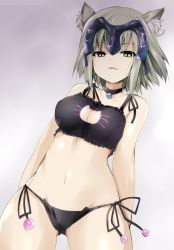 Rule 34 | 1girl, animal ears, bare arms, bare shoulders, bell, black bra, black panties, bra, breasts, cat cutout, cat ear panties, cat ears, cat lingerie, choker, cleavage, cleavage cutout, clothing cutout, collarbone, cowboy shot, fate/grand order, fate (series), gluteal fold, grey hair, groin, headpiece, jeanne d&#039;arc (fate), jeanne d&#039;arc alter (avenger) (fate), jeanne d&#039;arc alter (fate), jingle bell, looking at viewer, medium breasts, meme attire, navel, neck bell, panties, ruler (fate/grand order), sen (astronomy), serious, shiny skin, short hair, side-tie panties, solo, standing, thigh gap, tsurime, underwear, underwear only, yellow eyes