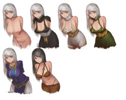 Rule 34 | 1girl, alternate costume, ashe (league of legends), bad id, bad pixiv id, black hair, blue eyes, breasts, colored pubic hair, female pubic hair, hanging breasts, league of legends, long hair, looking at viewer, md5 mismatch, navel, nipples, nude, pubic hair, silver hair, silver pubic hair, simple background, sky of morika, smile, solo, white background
