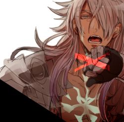 Rule 34 | 1boy, ag ss41, armor, dark skin, dark-skinned male, fate/apocrypha, fate (series), green eyes, long hair, looking at viewer, male focus, open mouth, siegfried (fate), simple background, solo