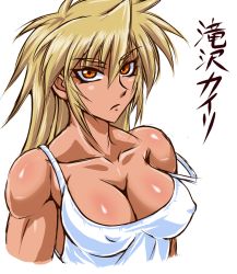 Rule 34 | 1girl, blonde hair, breasts, cleavage, long hair, muscular, muscular female, orange eyes, original, solo, takizawa kairi, taroimo (00120014)