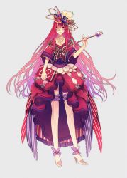 Rule 34 | 1girl, bad id, bad pixiv id, book, boots, choker, dress, food, fruit, full body, hat, high heels, highres, jewelry, long hair, looking at viewer, munch0crunch, nail polish, necklace, original, pancake, personification, pocketland, red dress, red hair, red velvet cake, simple background, solo, standing, strawberry, striped clothes, striped thighhighs, thigh boots, thighhighs, very long hair, wand, white footwear